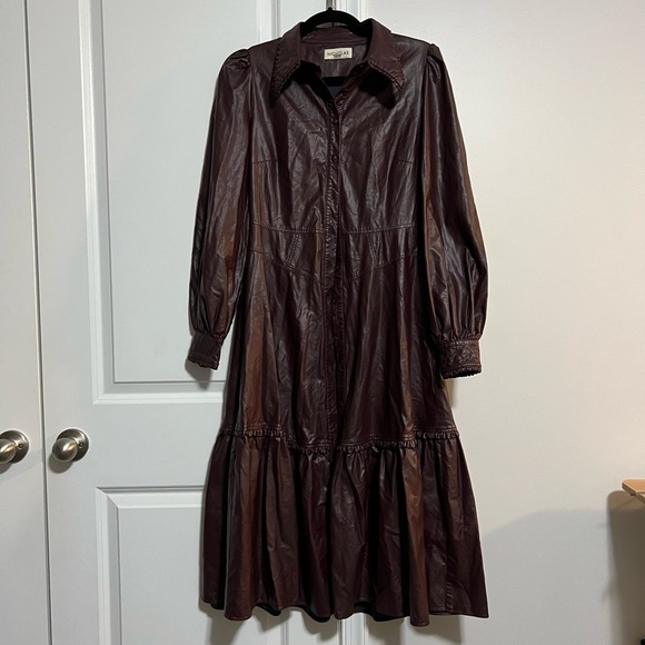 Nicholas Burgundy Faux Leather Button Down Larisa Dress Size 2 US $525 - Picture 2 of 7